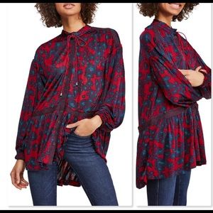 Free People Love Letter Floral Print Tunic sz Lg